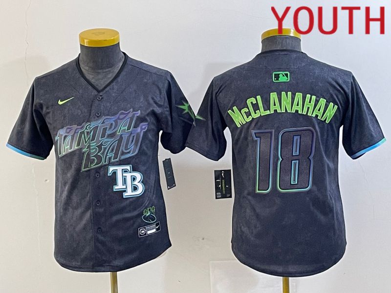 Youth Tampa Bay Rays #18 Mcclanahan Nike MLB Limited City Connect Black 2024 Jersey style 5